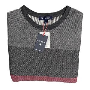 Daniel Cremieux Pullover Sweater Men's XL Fine Merino Wool Gray Burgundy NEW